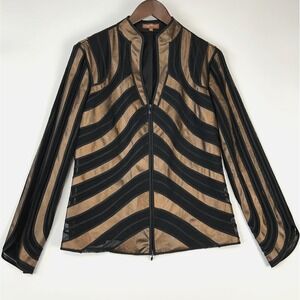 Obstinee Ika‎ Womens Structured Illusion Jacket Size 8 Brown Sheer Zip Up Modern